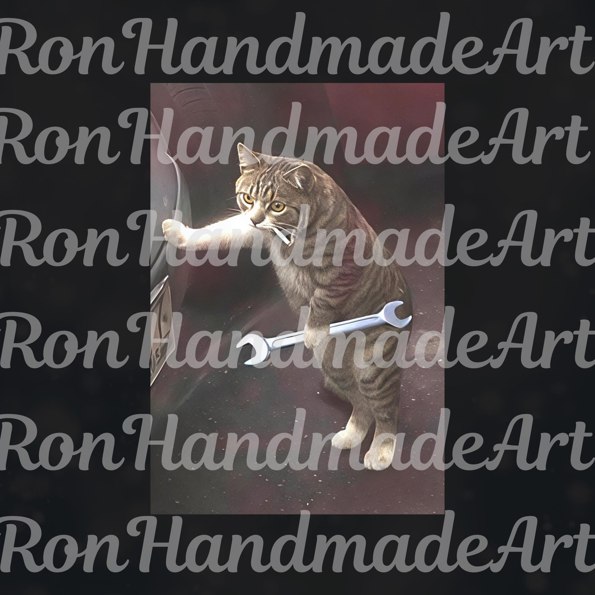 cat with cigarette and wrench Mechanic Cat Meme PNG, Funny Smoking Feline Graphic Sublimation With Wrench,  Retro Digital Download, Trending Gift Digital Download