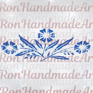 May include: A blue floral design with three flowers and leaves. The text "Ron Handmade Art" is repeated across the background in a faded pink color. The design is likely for a craft or decorative item.