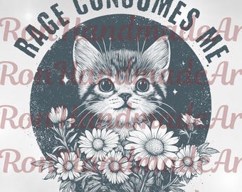 Retro Rage Consumes Me Sublimation, Cute Cat Meme PNG, Cute File, Trendy SVG, Women Favorite Instant, Digital Download