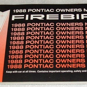 1988 Pontiac Firebird Owners Manual New Old Stock