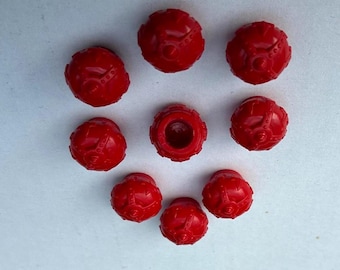 9 Red Crown Valve Stem Caps, Key Chain, License Kit, Stainless Chain