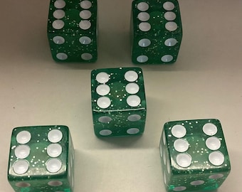8 Green Glitter Dice Valve Stem Caps with Keychain, License Plate Screws
