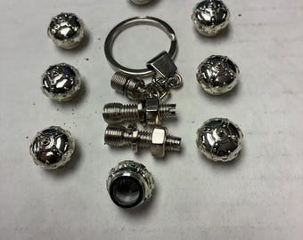 8 Red Crown Valve Stem Caps Color Chrome, Key Chain & 2 License Plate Screws