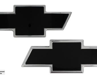 20072013 Black Chevy Silverado Bowtie Emblems, Polished Border Pair
