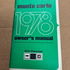 1978 Chevrolet Monte Carlo Manual New Old Stock