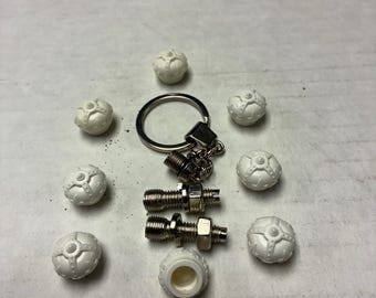 8 Red Crown Valve Stem Caps Color White, Key Chain & 2 License Plate Screws