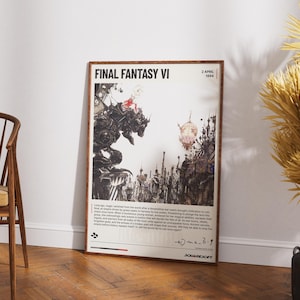 Póster de Final Fantasy 6: lámina retro de SNES, decoración de pared vintage de Square Enix de los 90, regalo de juegos JRPG, obra de fantasía, pieza de coleccionista
