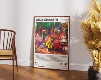 Donkey Kong Country Digital Download - Retro SNES Art Print, 90s Video Game Printable Wall Art, Nintendo Jungle Decor, DK Artwork