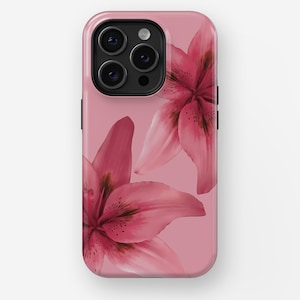 CUSTODIA TIGER LILY / Custodia per iPhone 16, 15, 14, 13, 12, 11, x, xr, xs Pro/Max/P/Plus, resistente, custodia per telefono a forma di fiore, custodia rosa Lily