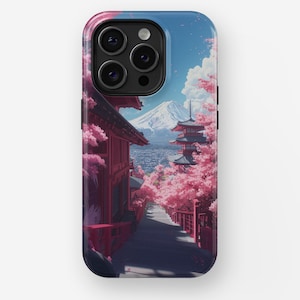 JAPANESE LANDSCAPE PINK | iPhone 16, 15, 14, 13, 12, 11, x, xr, xs Pro/Max/P/Plus Case, Tough ,Cherry Blossoms Phone Case, Kyoto,Gift