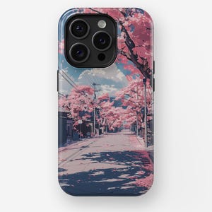 JAPANESE LANDSCAPE PINK | iPhone 16, 15, 14, 13, 12, 11, x, xr, xs Pro/Max/P/Plus Case, Tough ,Cherry Blossoms Phone Case, Gift