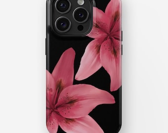 TIGER LILY CASE | iPhone 16, 15, 14, 13, 12, 11, x, xr, xs Pro/Max/P/Plus Case, Tough, Flower Phone case, Pink Lily Case