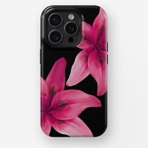 TIGER LILIEN FALL | iPhone 16, 15, 14, 13, 12, 11, x, xr, xs Pro/Max/P/Plus Hülle, Robuste Blume Handyhülle, Pink Lilie Hülle