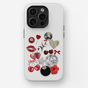 RED KISS COLLAGE  | iPhone 16, 15, 14, 13, 12, 11, x, xr, xs Pro/Max/P/Plus Case, Tough, y2k, It girl, disco ball, 8 ball, cherry