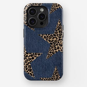 ANIMAL PRINT STARS | iPhone 16, 15, 14, 13, 12, 11, x, xr, xs Pro/Max/P/Plus Case, Tough, Leopard Print, Denim effect, y2k, downtown girl