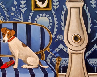 Fine Art Print of Original Still Life Painting -Jack Nibbles Prada-  by catherine nolin- Jack Russell Terrier