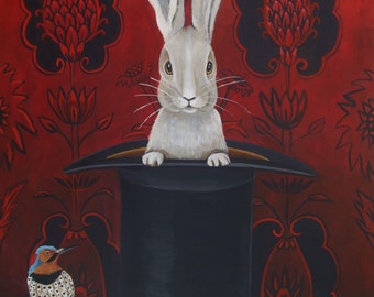 Fine Art print of the Original Painting-Do You Believe?  Animal painting, Bunny, rabbit art by Catherine Nolin