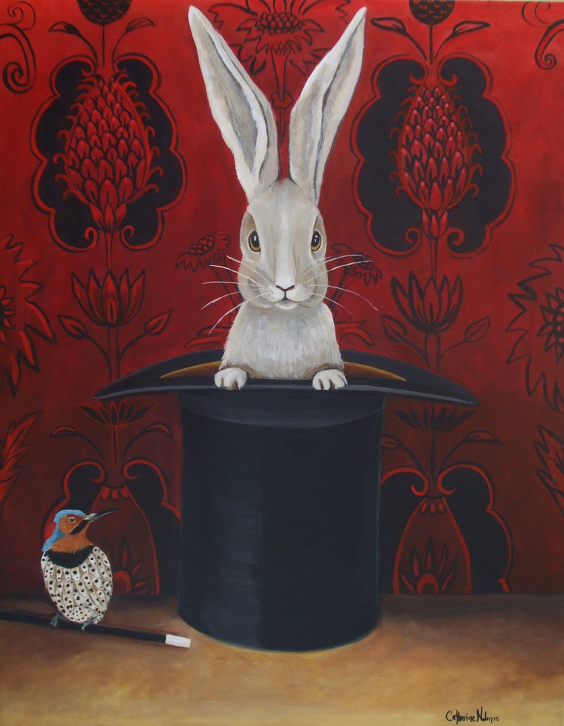 Fine Art print of the Original Painting-Do You Believe Animal painting, Bunny, rabbit art by Catherine Nolin image 1