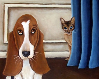 Climb Every Mountain- Fine Art Print Basset hound from an original painting catherine nolin