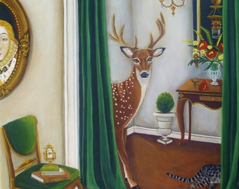 Fine Art Print of my Still Life Painting of a deer-The Perfect Space- catherine nolin Original Painting