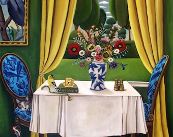 Fine Art Print  of Painting-Bird Watchers II- still life painting by catherine nolin - bird art