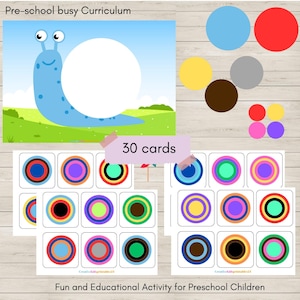 Atividade de círculo de correspondência de cores para pré-escola | 30 cartões para impressão | Livro de atividades divertido e educativo para crianças pequenas | Aprendizagem Montessori