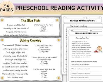 54 Reading Comprehension Passages Kindergarten 1st grade Passages,Stories with Questions,Reading Fluency Passages,Kindergarten At Home, pdf