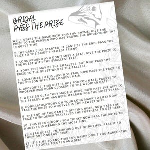Bridal Shower Pass the Prize Printable Game | Bridal Shower Pass the Gift Printable Group Game
