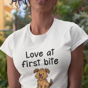 Love At First Bite - Cute Doggy Tee, Dog Lovers Top, Funny Pun, Animal Lover, Pet, Eye Catching, Unisex Heavy Cotton, Gift Idea