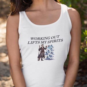 Working Out Lifts My Spirits - Fitness Tank Top, Exercise Shirt, Workout Top, Fitness Apparel, Deadlift, Necromancer, Funny Pun, Gift Idea