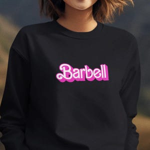 Barbell - Cute Parody Sweatshirt, Workout Top, Eye-Catching, Pink, Gym Sweater, Fitness Jumper, Barbell, Unisex Heavy Cotton