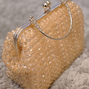 Perlen Handtasche -Champagne | Perlen Clutch | Handarbeit | Perlen Geldbörse