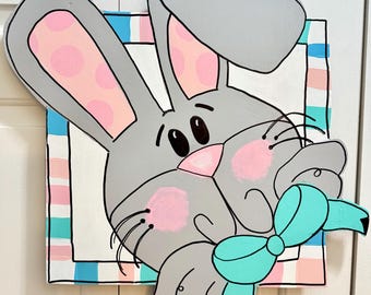 Hand Painted Easter Bunny Door Hanger: Spring Decor