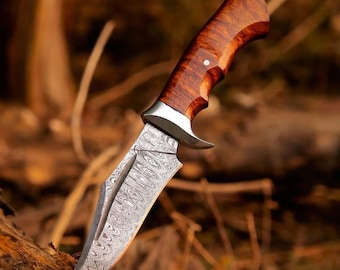 Cuchillo de camping de acero de Damasco forjado a mano y grabado personalizado, ideal para actividades al aire libre, ideal como regalo para él, novio o cumpleaños.