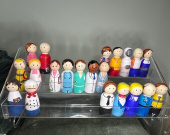 Hand Painted Wooden Peg Dolls, 65mm, Themed Pretend Play