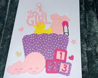 Handmade Baby Shower Card, It's a Girl Greeting Card