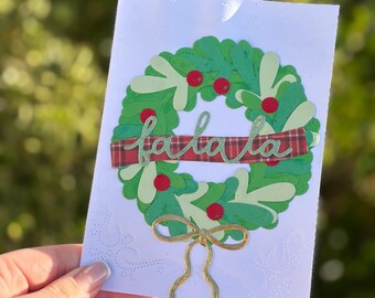 Handmade Christmas Card, Festive Wreath Holiday Card