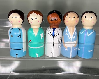 Medical Peg dolls, themed peg dolls, pretend play, dolls, early learning resources, imaginative play dolls, doctor dolls, medical toys