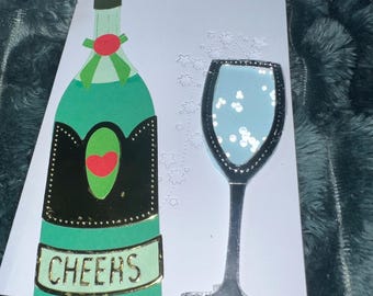 Handmade Cheers Card, Champagne Celebration Card