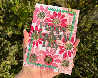 Handmade Floral Mother's Day Card, Pink Flower Greeting Card