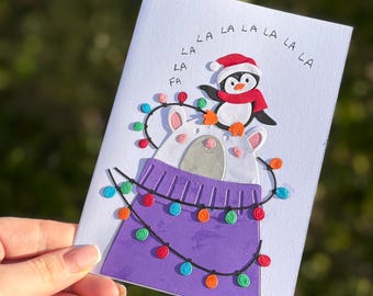 Handmade Christmas Card, Penguin and Polar Bear