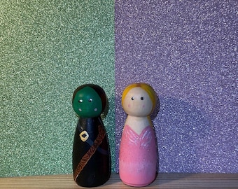 Hand Painted Wicked Peg Dolls, Elphaba and Glinda Set