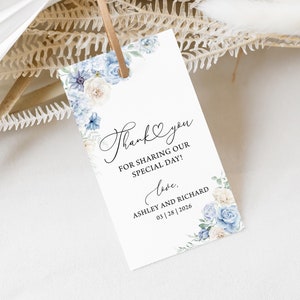 Dusty Blue Floral Wedding Thank You Tags Template (Digital Download)