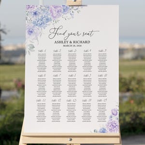 Dusty Blue Floral Wedding Seating Chart: Editable Template