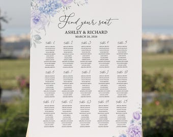 Dusty Blue Floral Wedding Seating Chart: Editable Template 1401