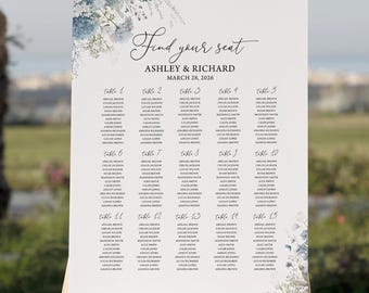 Dusty Blue Floral Wedding Seating Chart (Digital Download)