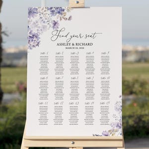 Violet Floral Wedding Seating Chart Boho Violet Wildflowers Large Guest Seating Chart Sign Violet Flowers Wedding Table Seating Board 1601