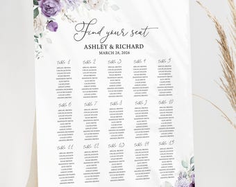 Purple Floral Wedding Seating Chart Template (Digital Download) 1201