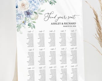 Dusty Blue Floral Wedding Seating Chart (Digital Download)