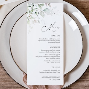 Sage Green Wedding Menu Cards Template Eucalyptus Reception Menu Editable Greenery Dinner Menu Cards Rustic Botanical Wedding Menu Card 0401
